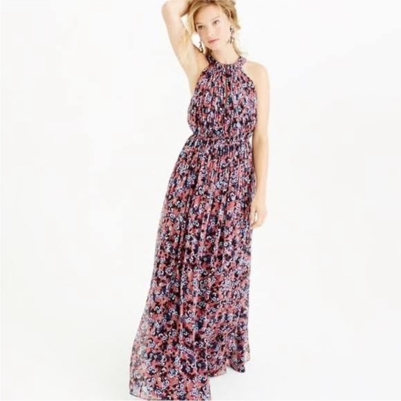 J. Crew Collection Silk Floral Halter Maxi Dress NWT 12 - Picture 1 of 14